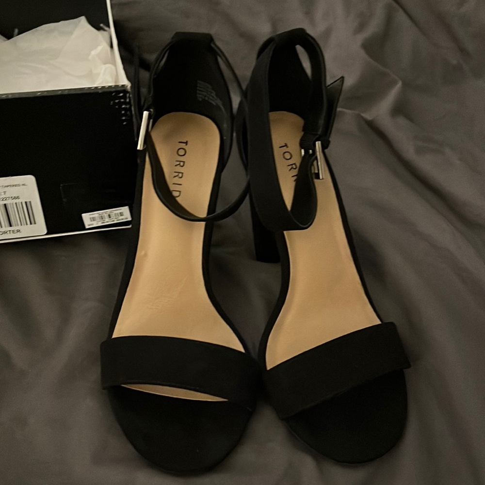 Black two strap tapered heel